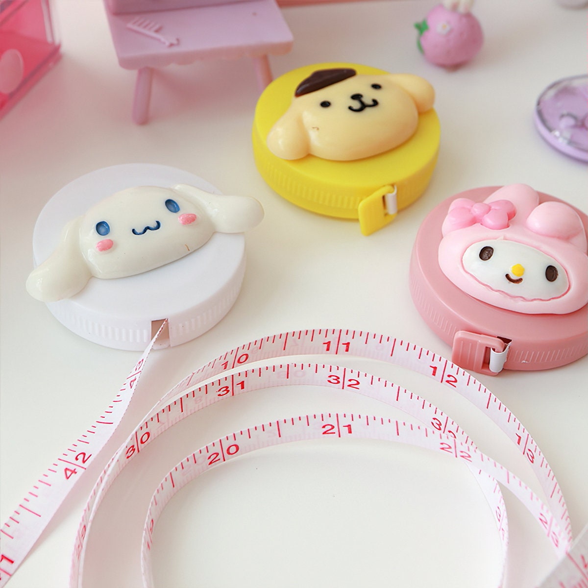 Soft Tape Measure 60-Inch 1.5M Mini Cartoon Measuring Tape Cute, Pink Flower