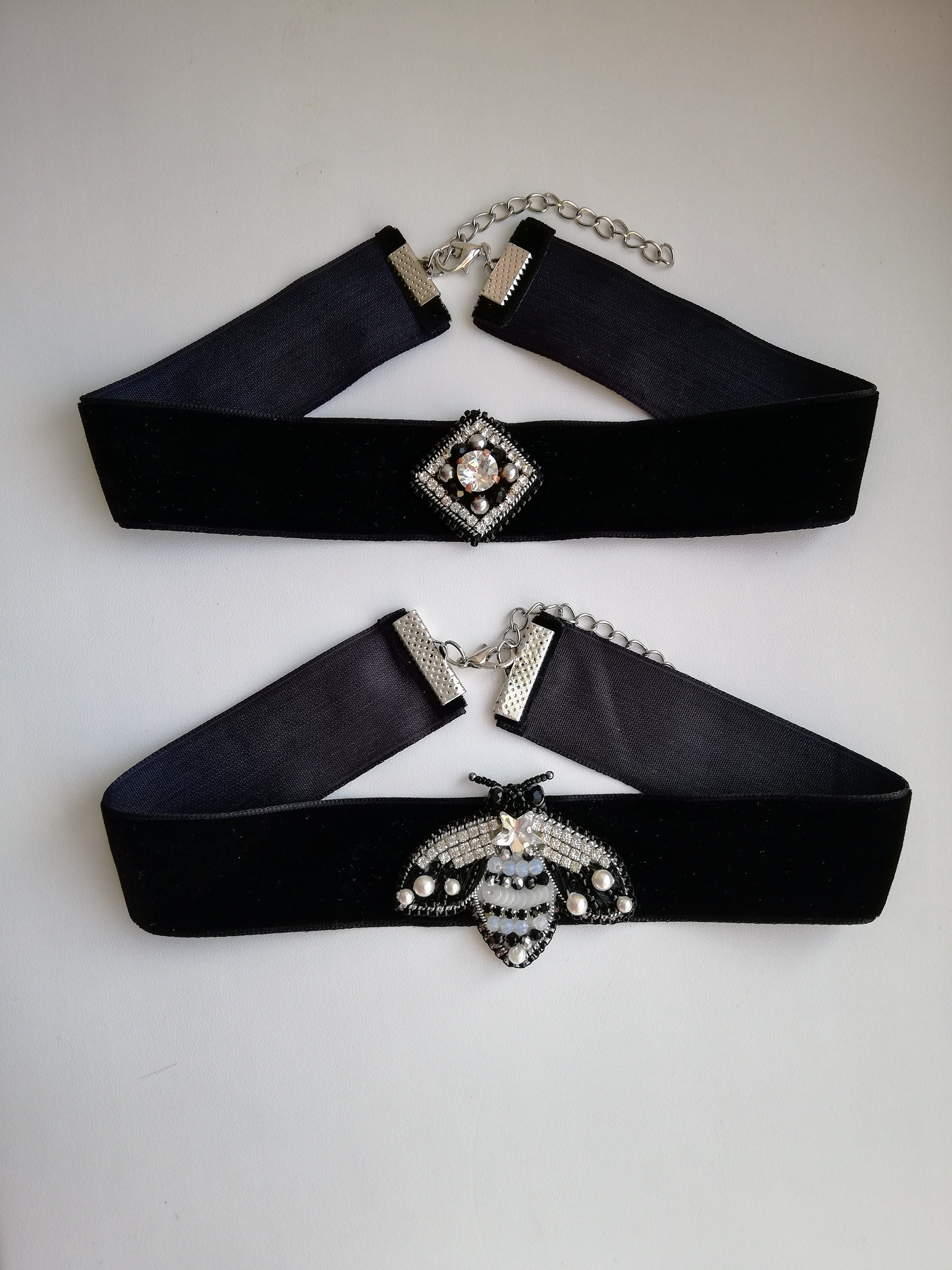 Schwarzer Samt Choker Mit Perle | Gothic Halskette Für Frauen