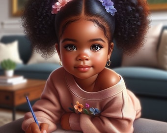 Cute Little Black Girl, Digital art, Wall art, Printable art, Printable downloads, Digital download, Digital AI download, Printable AI Art