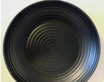 Black Wooden Plate with Wave Pattern, Ecofriendly Plate Large 32cm, Matt Black  Plate Made from Bamboo Fibre