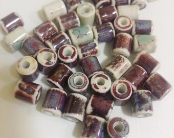 50 x Handmade Tube Ceramic Beads,  Ceramic Loose Beads Tube Shape, DIY Jewelry Accessories, Bracelets, Necklaces, Handmade Materials 1cm