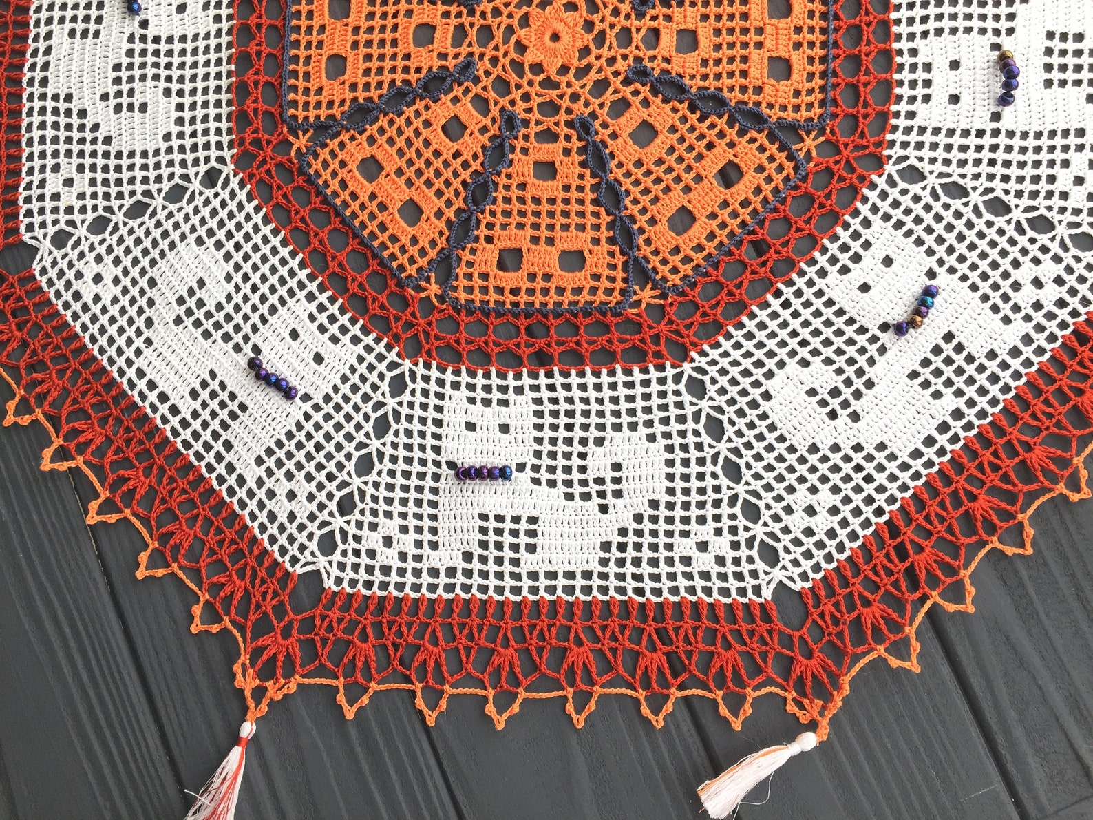 Crocheted round doily with cats octagonal doily with tassels Etsy