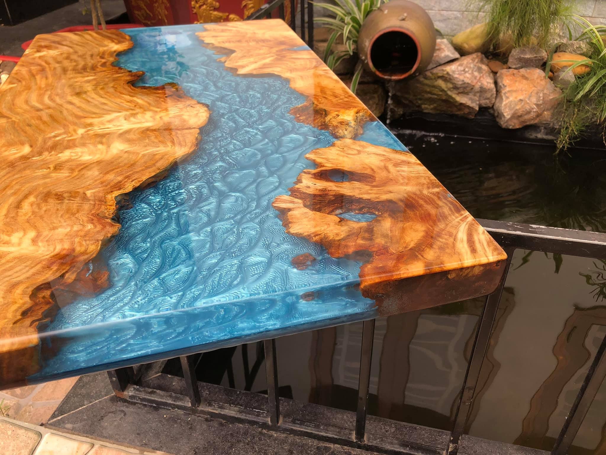 Blue river table top with epoxy inlay Senna siamea wood epoxy Etsy