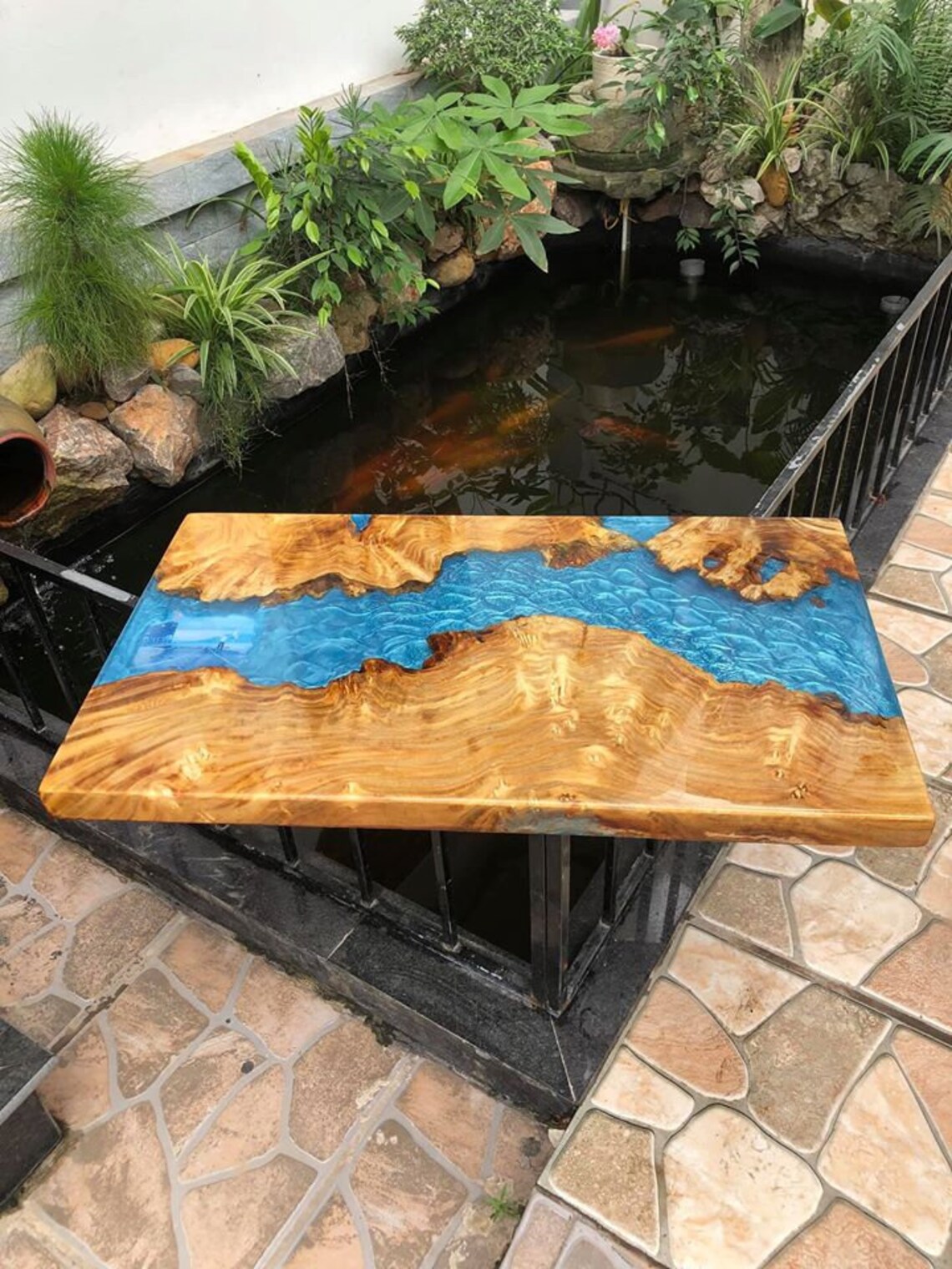 Blue river table top with epoxy inlay Senna siamea wood epoxy Etsy