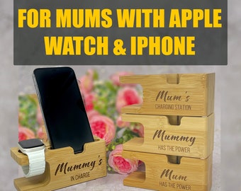 Apple Watch Stand Personalised Gift For Mum Birthday Gift Desk Organiser & iPhone Stand, Unique Wood Gifts Docking Station And Charging Dock