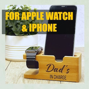 For Apple Watch & iPhone Charging Station | Fathers Day Gifts | Birthday Gifts For Dad | Personalised Apple Watch Stand Docking Station