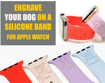 Correa de Apple Watch para perro / Reemplazo de correa de Apple Watch personalizada / Banda de correa de silicona personalizada de raza de perro grabada para todas las series de Apple Watch