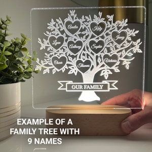 Family Tree Names LED Lamp Mum Birthday Gift For Parents Mother's Day, For Grandparents Families, Gifts From Children Grandchildren image 4