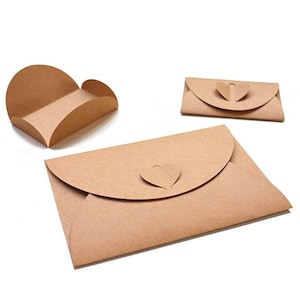 Kraftpapier Umschlag 17,5 cm x 11 cm Herzförmiger Verschluss Umschlag für Hochzeit Umschläge Geburtstag Party Geschenk Lieferungen 10er-Pack, 25 oder 50