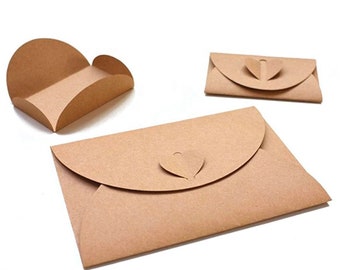 Kraft Paper Envelope 17.5cm x 11cm Heart-Shaped Clasp Envelope for Wedding Envelopes Birthday Party Gift Supplies Pack of 10, 25 or 50