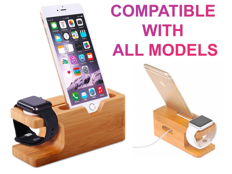 Personalised Gift Bamboo Charging Dock For Apple Watch and iPhone Charging Station Organiser Night Stand 