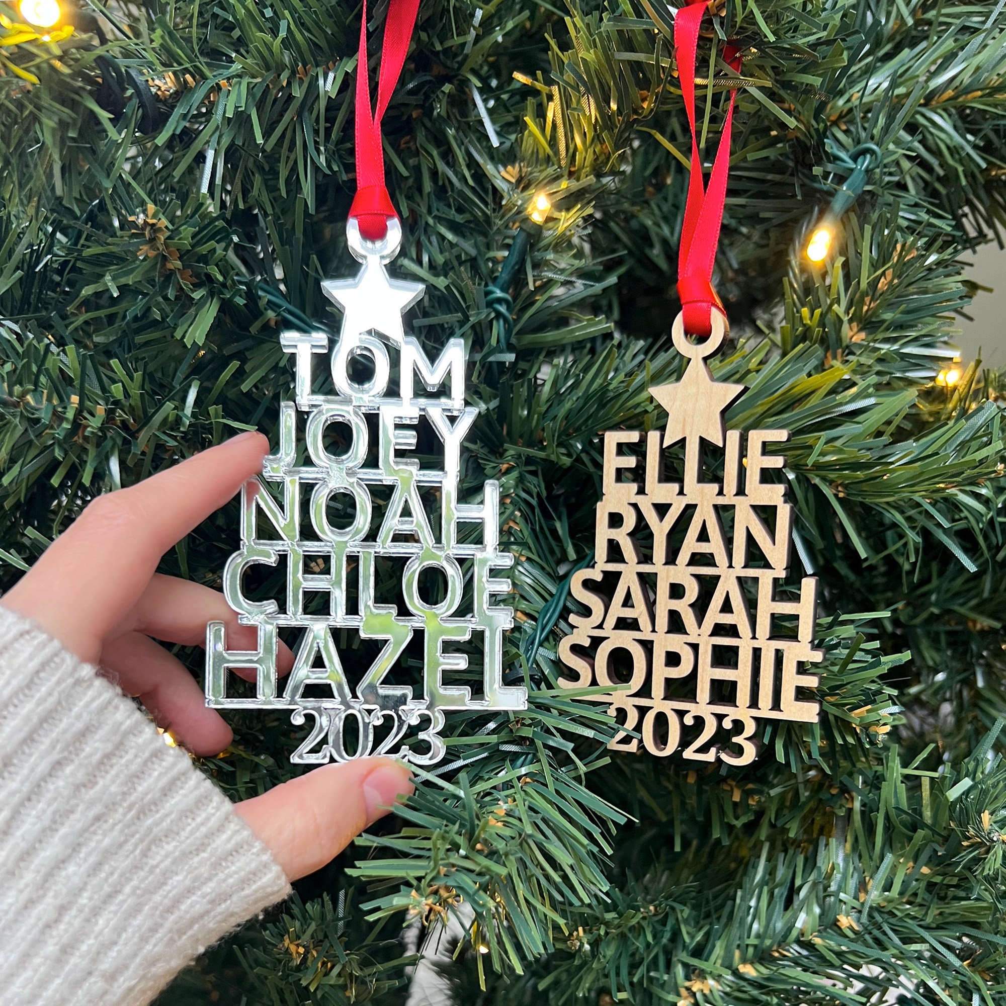 Family Christmas Ornament | Christmas Tree Ornament with Family Names Wood Acrylic | Christmas Tree Name Ornament Decoration - Decor 2023