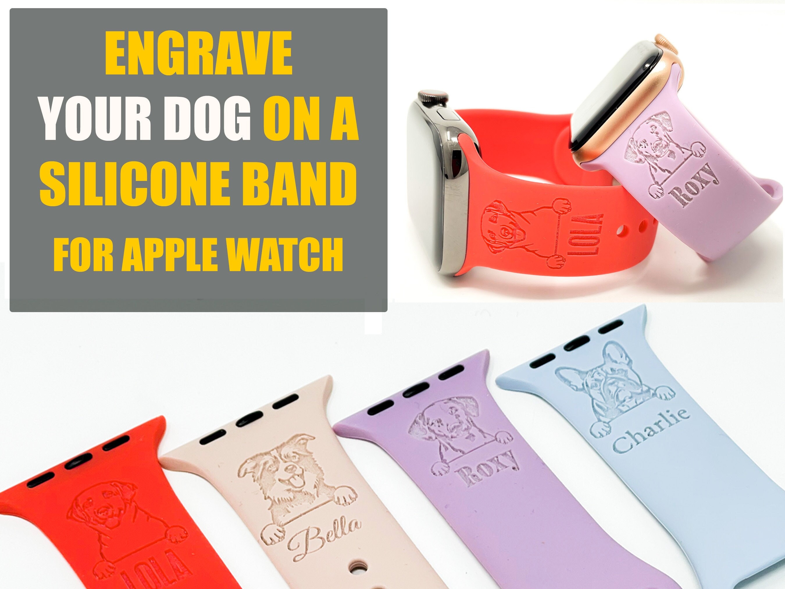 Boxer Watch Band Silicone Laser Engraved, Apple Watch Compatible 38/40/41mm,  42/44/45mm, Series 1,2,3,4,5,6,7,8