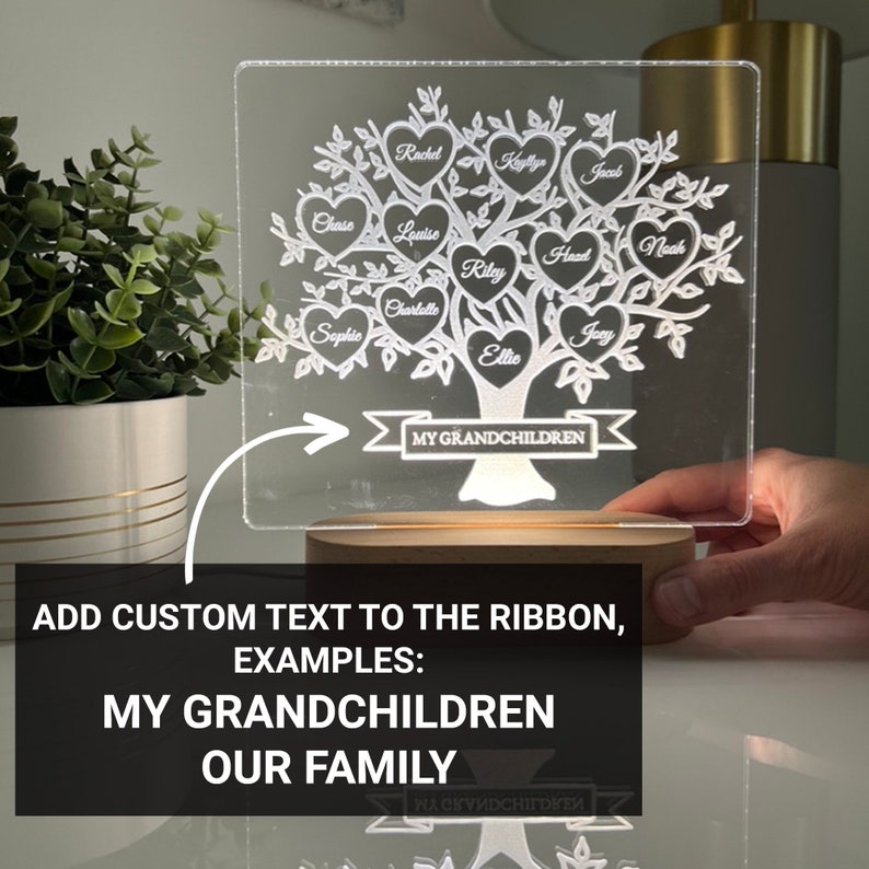 Family Tree Names LED Lamp Mum Birthday Gift For Parents Mother's Day, For Grandparents Families, Gifts From Children Grandchildren image 6