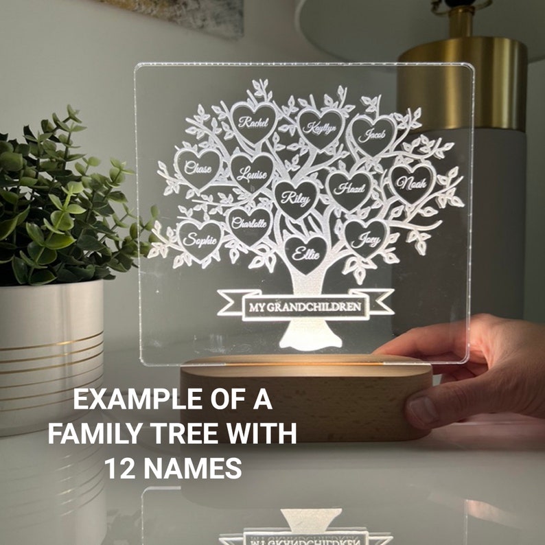 Family Tree Names LED Lamp Mum Birthday Gift For Parents Mother's Day, For Grandparents Families, Gifts From Children Grandchildren image 5