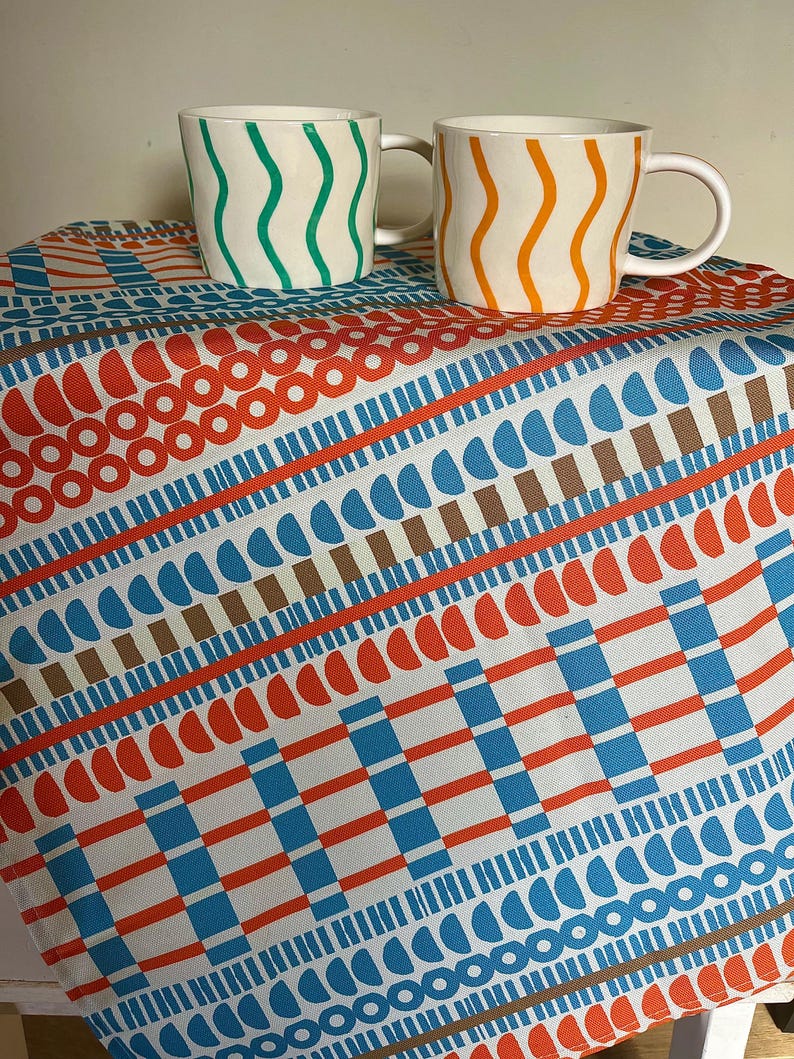Blue & Orange Mid-century Modern Tea Towel: Half Panama Cotton - Etsy UK