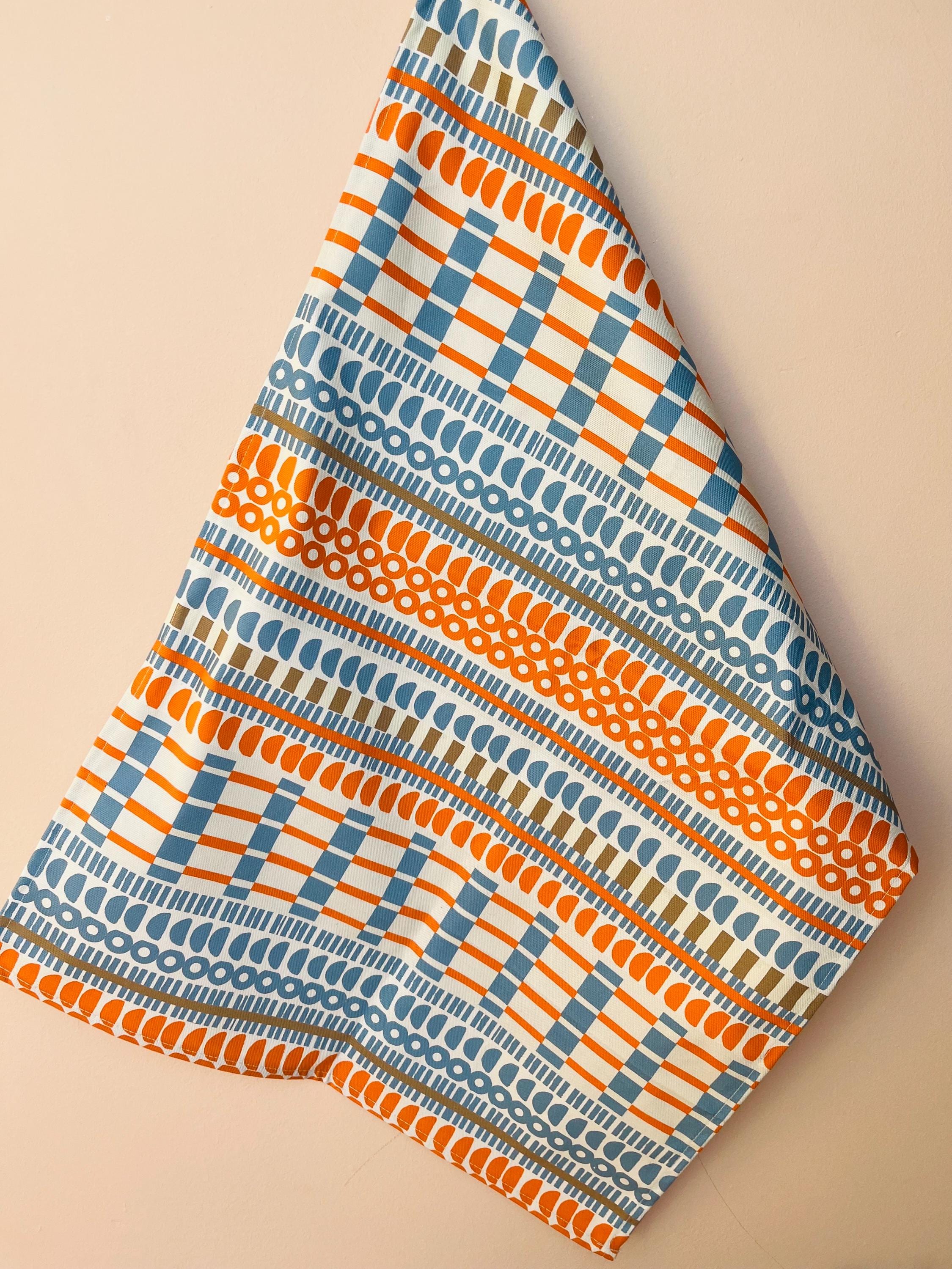 Blue & Orange Mid-century Modern Tea Towel: Half Panama Cotton - Etsy UK