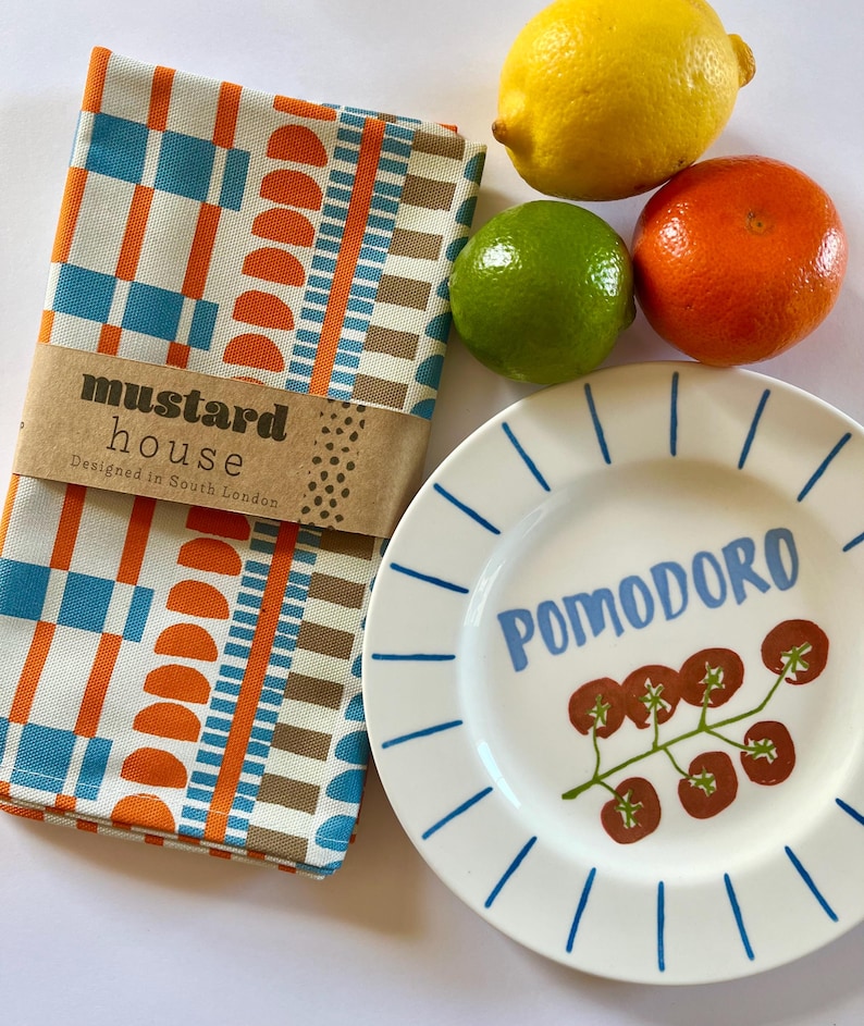 Blue & Orange Mid-century Modern Tea Towel: Half Panama Cotton - Etsy UK
