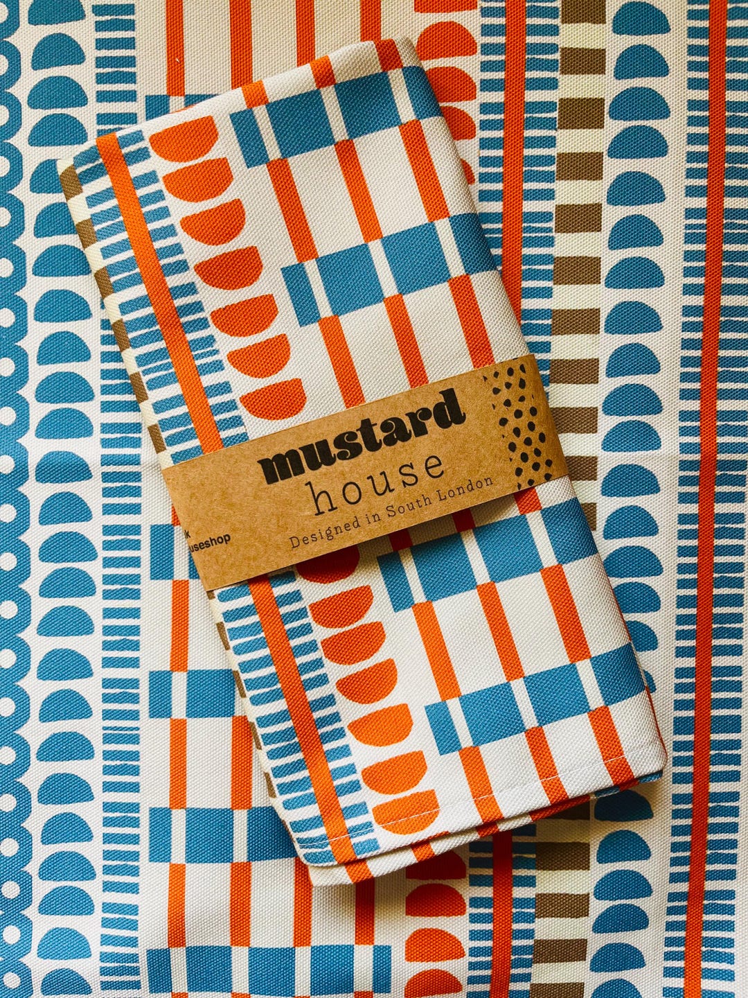 Blue & Orange Mid-century Modern Tea Towel: Half Panama Cotton - Etsy UK