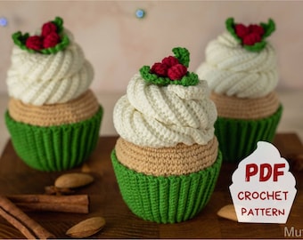 Christmas crochet pattern cupcake, Amigurumi food crochet pattern, Food crochet pattern, Christmas crochet patterns