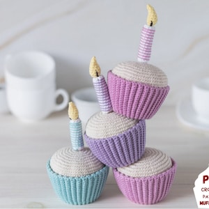 Birthday crochet cupcake pattern, Crochet food pattern for party decor, Crochet birthday cake pattern, Amigurumi cupcake, Crochet gifts pdf