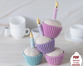Birthday crochet cupcake pattern, Crochet food pattern for party decor, Crochet birthday cake pattern, Amigurumi cupcake, Crochet gifts pdf
