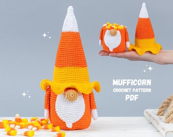 Crochet patterns Halloween gnome candy corn, Halloween Gnome crochet pattern, Crochet Halloween candy bowl amigurumi pattern Halloween decor