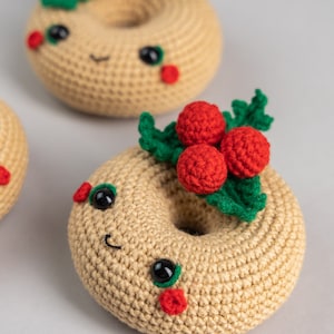 Crochet pattern Christmas donut, Christmas amigurumi food pattern, Crochet Christmas ornaments pattern, Crochet food pattern, Crochet decor image 4