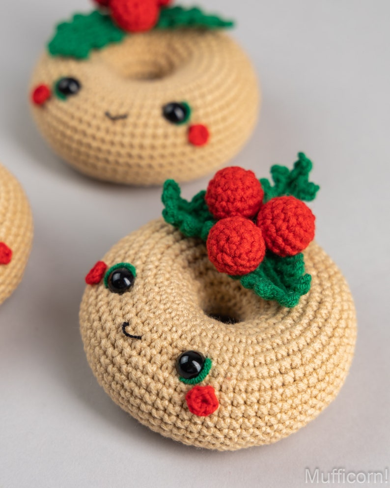 Crochet pattern Christmas donut, Christmas amigurumi food pattern, Crochet Christmas ornaments pattern, Crochet food pattern, Crochet decor image 4