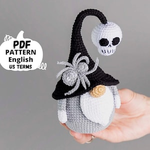 Halloween crochet patterns gnome and spider, Halloween Gnome and skull crochet pattern, Crochet Halloween skeleton, Crochet Halloween decor image 1