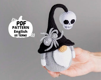 Modèles d'Halloween au crochet, gnome et araignée d'Halloween, Modèle d'Halloween au crochet, Gnome d'Halloween et tête de mort, Squelette d'Halloween au crochet et Décoration d'Halloween au crochet