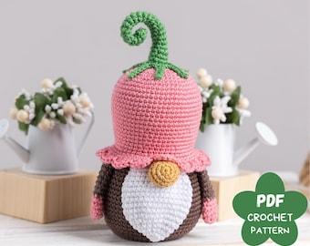 Crochet patterns Flower Gnome Campanula, Easter crochet pattern, Crochet flower gnome pattern, Crochet Birthday gnome amigurumi pattern