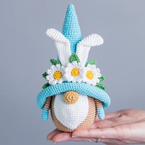 Crochet patterns Easter bunny with crochet flowers, Crochet bunny amigurumi pattern, Crochet Easter gnomes patterns, Crochet Easter gift image 8