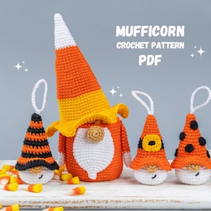 Halloween Crochet amigurumi patterns bundle Gnome candy corn and crochet keychains, Halloween crochet keychain gnome amigurumi pattern