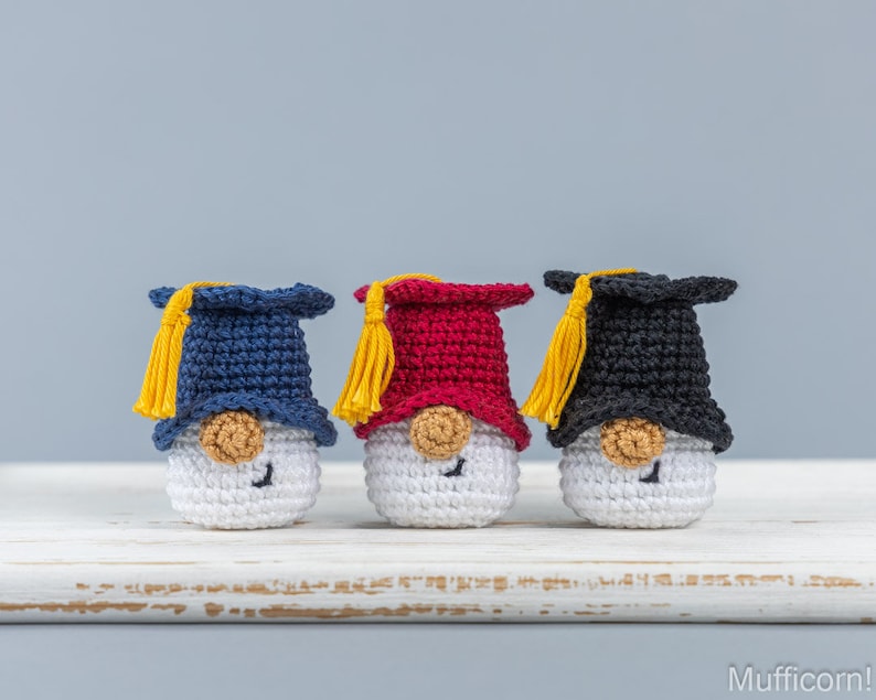 Crochet patterns Mini Graduation gnome keychains, Crochet keychain pattern, Graduation gifts crochet gnome keychain pattern, Crochet gift image 8