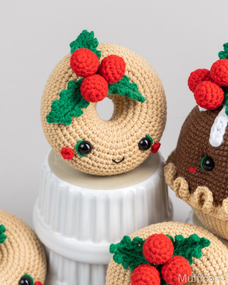 Crochet pattern Christmas donut, Christmas amigurumi food pattern, Crochet Christmas ornaments pattern, Crochet food pattern, Crochet decor image 8