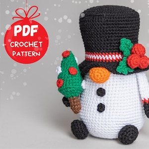 Haakpatronen Kerstsneeuwman kabouter, Kerst gehaakte kabouters patroon, Gehaakte winter kabouter patroon, Kerst amigurumi kabouter patroon afbeelding 1