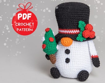 Patrones de crochet gnomo muñeco de nieve navideño, patrón gnomos navideños a crochet, patrón gnomo invierno a crochet, patrón gnomo amigurumi navideño