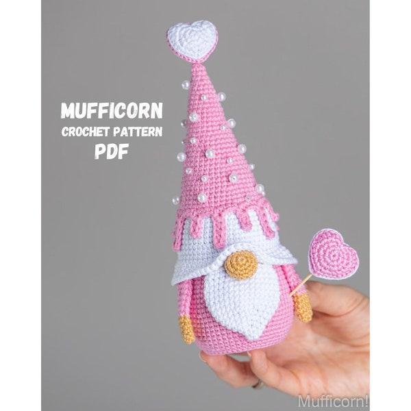 Crochet patterns gnome with crochet heart by Mufficorn, Crochet Valentine gnome pattern, Valentines day gnome crochet pattern, Crochet gift