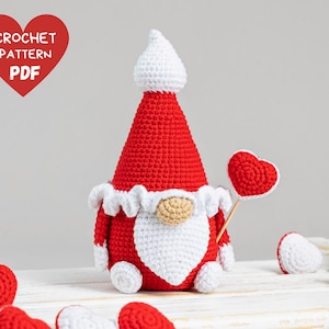 Crochet patterns gnome with heart, Valentine amigurumi gnome pattern, Valentine crochet gnome pattern, Crochet valentine gnome pattern
