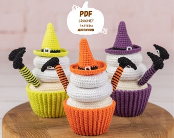 Modèle de crochet d'Halloween, modèle de cupcake au crochet, chapeau de sorcière au crochet pour la décoration d'Halloween, modèle de nourriture Amigurumi, modèle de nourriture au crochet