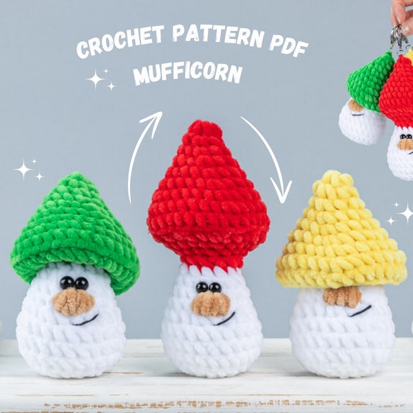 Crochet plush gnome pattern, Easy crochet keychain pattern, Plush amigurumi gnome pattern, Crochet mushroom pattern, Crochet gnome decor