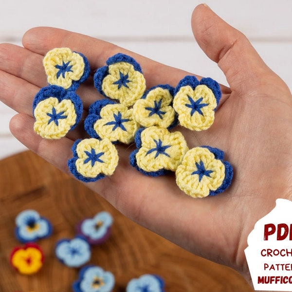 Crochet pansies pattern, Crochet flower applique pattern, Crochet flower garland pattern, Crochet flower jewelry pattern