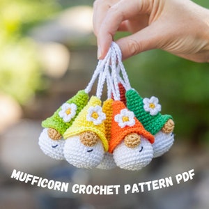 Crochet patterns amigurumi keychain gnome with crochet flower, Crochet keychain amigurumi pattern, Easter crochet pattern