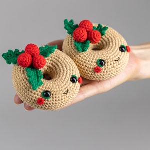 Crochet pattern Christmas donut, Christmas amigurumi food pattern, Crochet Christmas ornaments pattern, Crochet food pattern, Crochet decor image 6