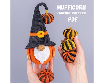 Crochet pattern Halloween Amigurumi Pumpkin Gnome (PDF Pattern) by Mufficorn