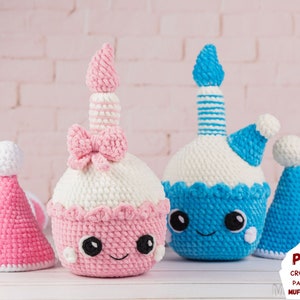 Crochet patterns for birthday boy and girl, Crochet cupcake pattern, Crochet food pattern, Amigurumi food pattern, Amigurumi cupcake pattern