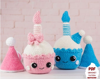 Crochet patterns for birthday boy and girl, Crochet cupcake pattern, Crochet food pattern, Amigurumi food pattern, Amigurumi cupcake pattern