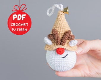 Modèle d'ornement de crochet de renne de Noel, modèle de gnome de renne de crochet, porte-clés de Noel de crochet, modèle d'amigurumi de gnome d'hiver