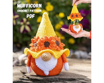 Crochet pattern sunflower gnome candy keeper, Flower gnome amigurumi pattern, Holiday crochet decor PDF